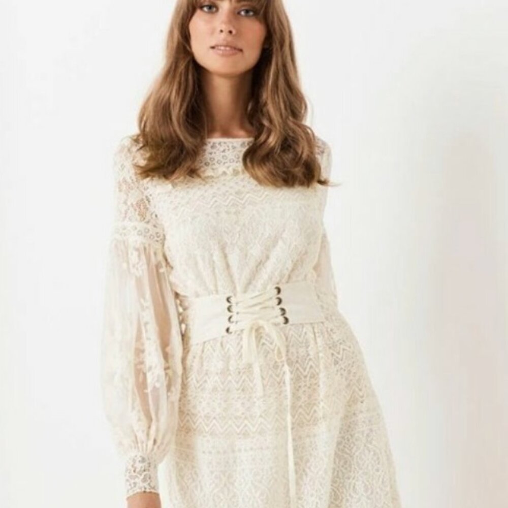 Spell & the Gypsy Collective Dawn Lace Belted Midi Dress Cream - Size S